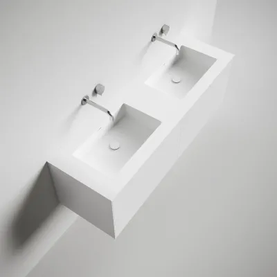 Copenhagen Chic 160D - Cabinet with 4 drawers, double sink & body in Glacier White Corian®, Matt white