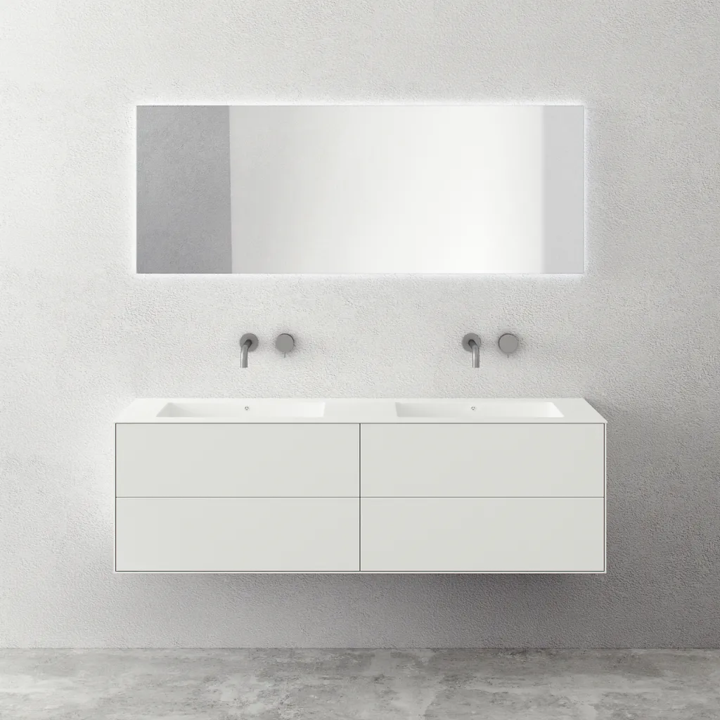 Copenhagen Chic 160D - Cabinet with 4 drawers, double sink & body in Glacier White Corian®, Matt white