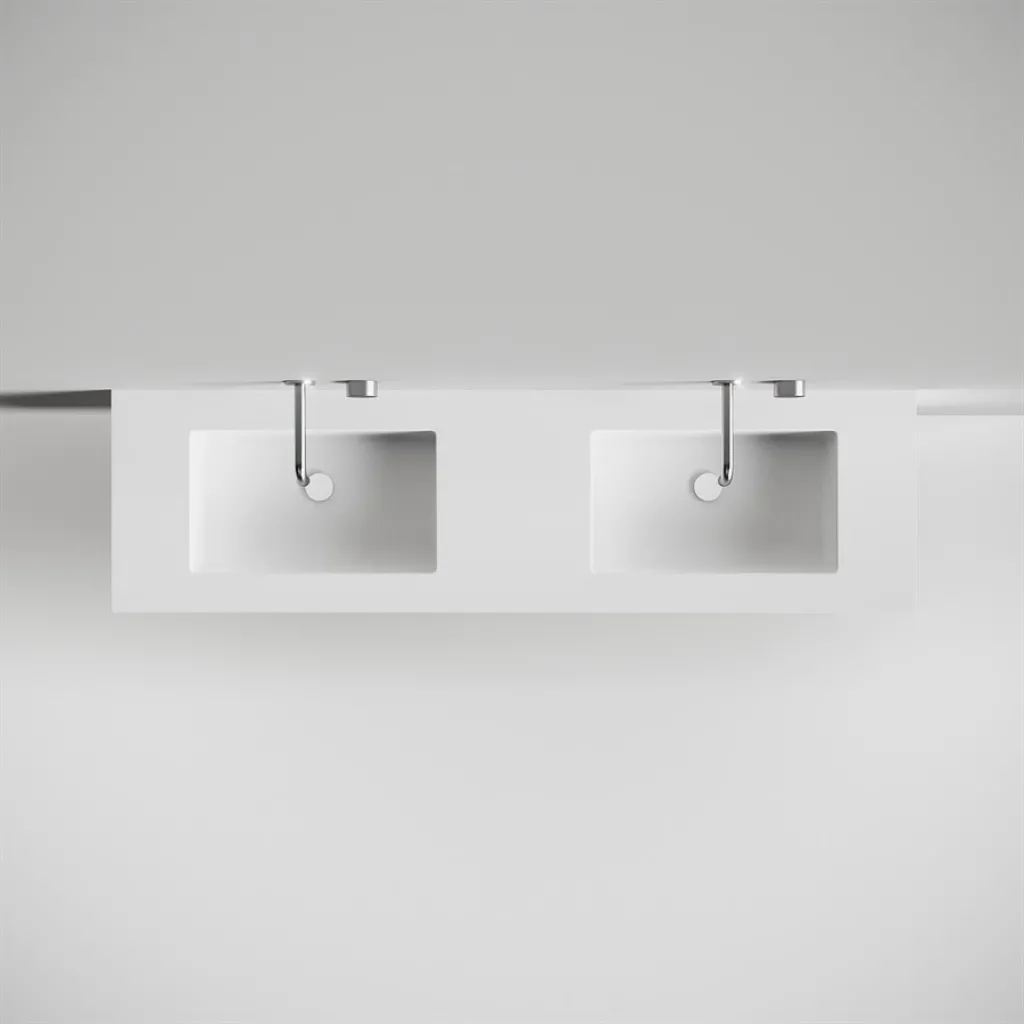 Copenhagen Chic 180D - Cabinet with 4 drawers, double sink & body in Glacier White Corian®, Matt white