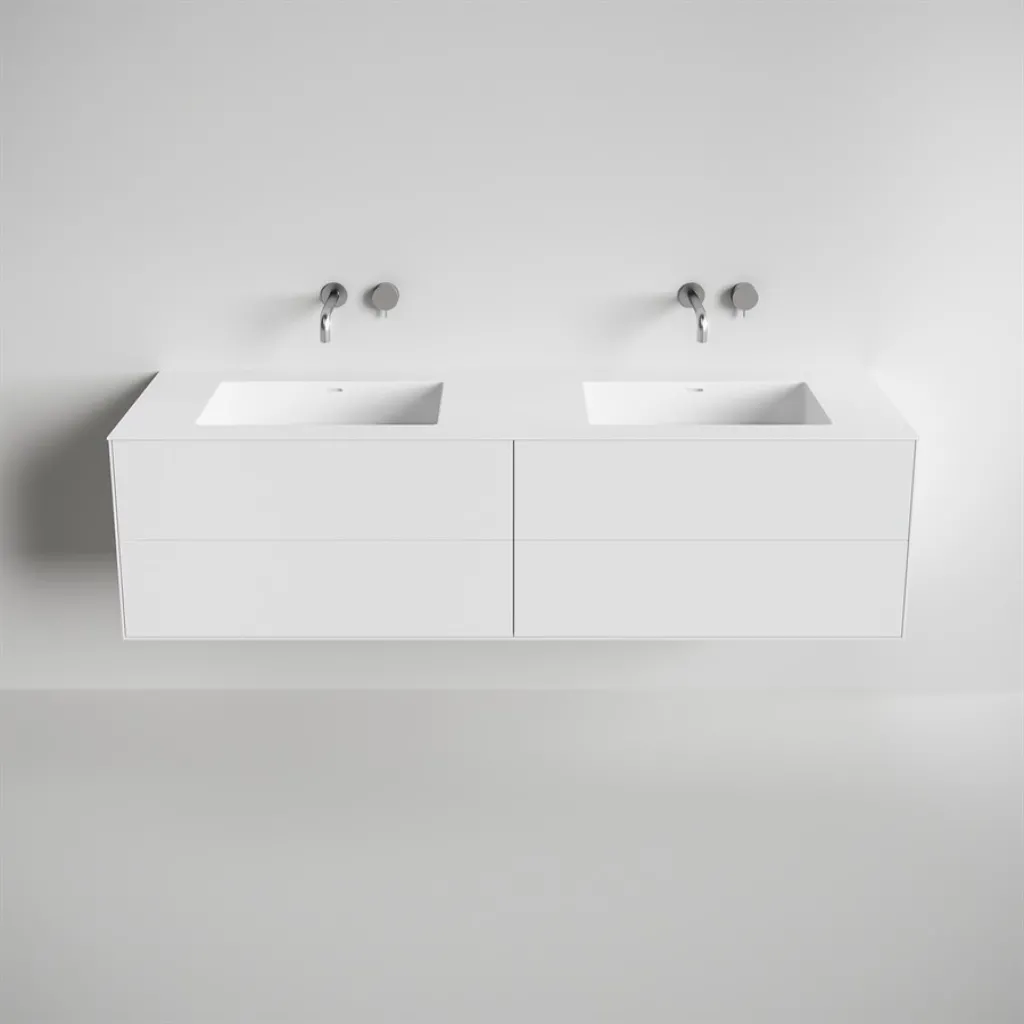 Copenhagen Chic 180D - Cabinet with 4 drawers, double sink & body in Glacier White Corian®, Matt white