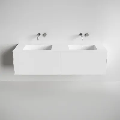 Copenhagen Chic 180D - Cabinet with 4 drawers, double sink & body in Glacier White Corian®, Matt white