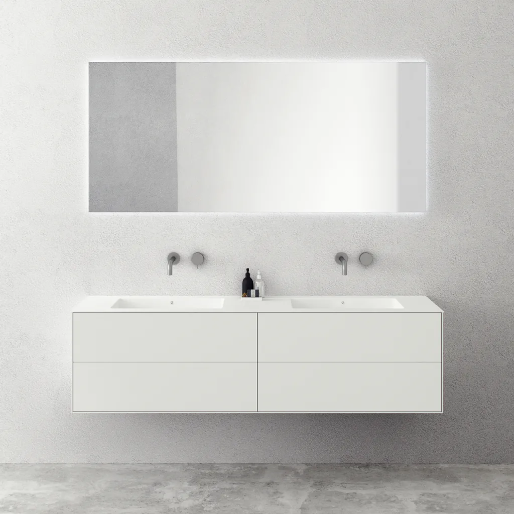Copenhagen Chic 180D - Cabinet with 4 drawers, double sink & body in Glacier White Corian®, Matt white