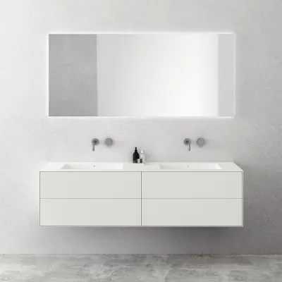 Copenhagen Chic 180D - Cabinet with 4 drawers, double sink & body in Glacier White Corian®, Matt white