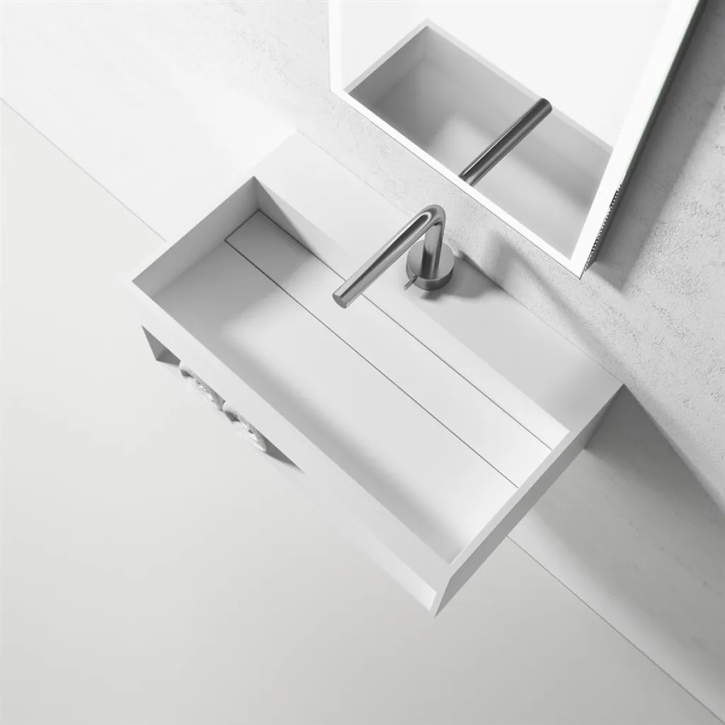 Boxo 60 - 60x35 Washbasin with storage, Matte White SolidTec®