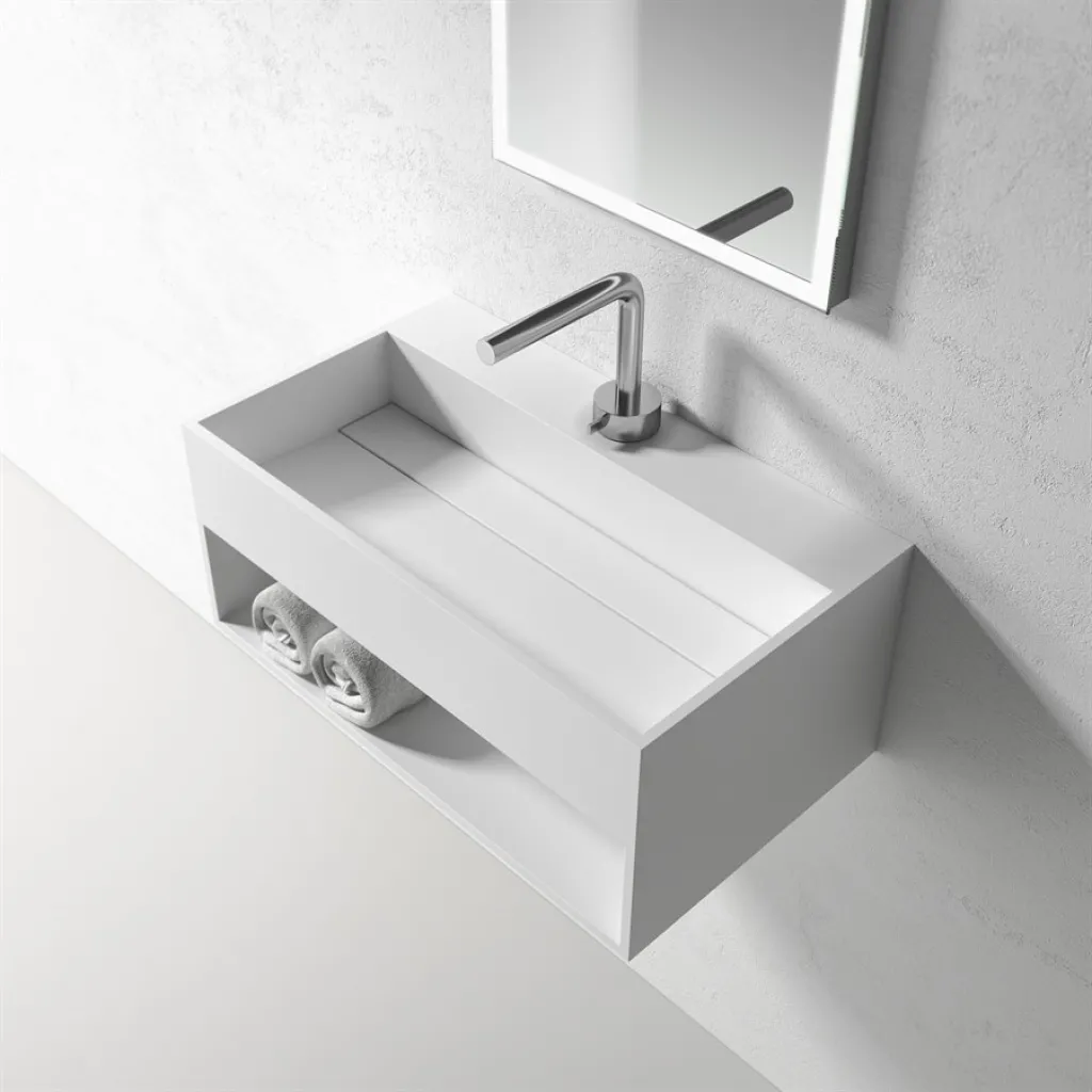 Boxo 60 - 60x35 Washbasin with storage, Matte White SolidTec®