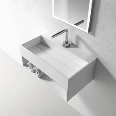 Boxo 60 - 60x35 Washbasin with storage, Matte White SolidTec®