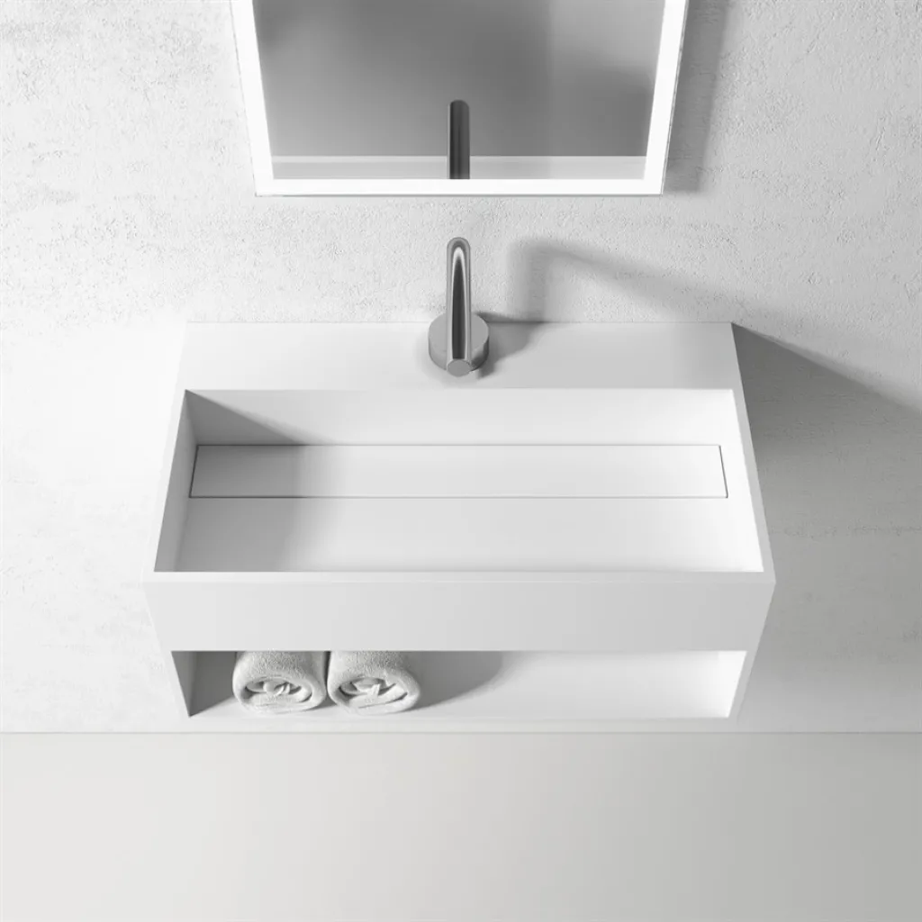 Boxo 60 - 60x35 Washbasin with storage, Matte White SolidTec®