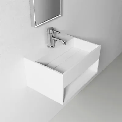 Boxo 50 - 50x35, Washbasin with storage, Matte White SolidTec®