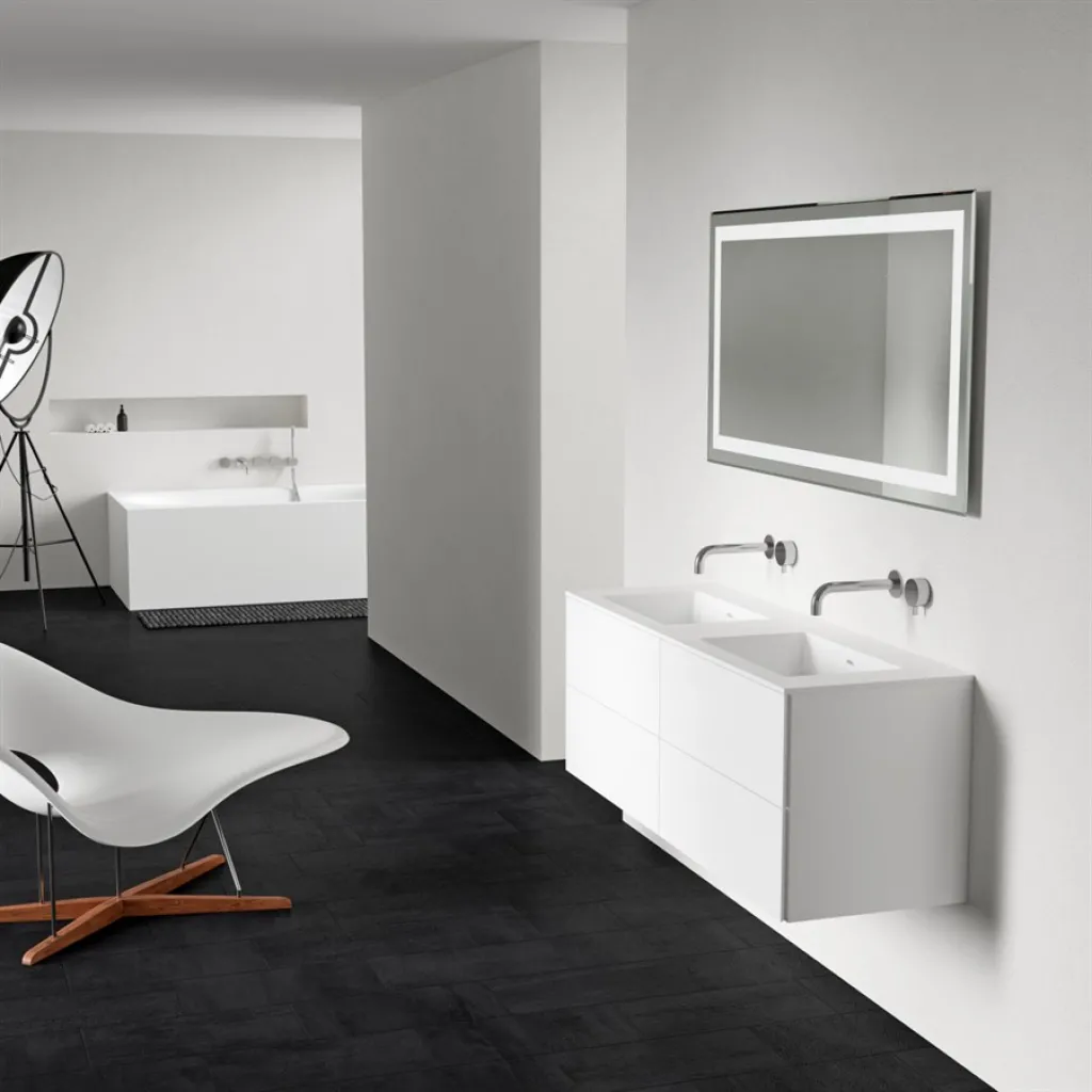 Block Soho 140D - Vanity unit 140x46, Matt white w/ SolidTec® double sink