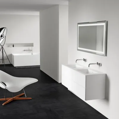 Block Soho 140D - Vanity unit 140x46, Matt white w/ SolidTec® double sink