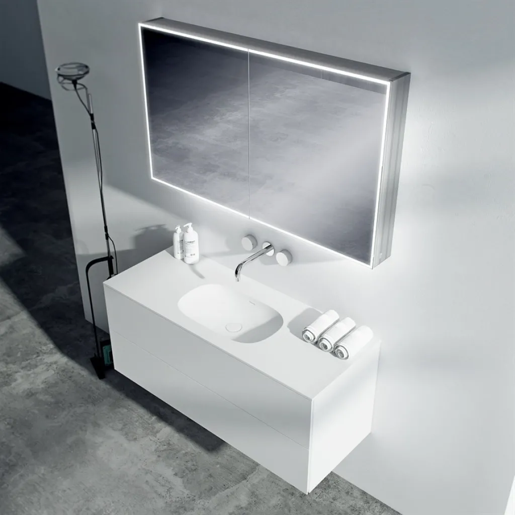 Block Soft 120 - Bathroom furniture 120x46 cm, Matt white w/ SolidTec® sink
