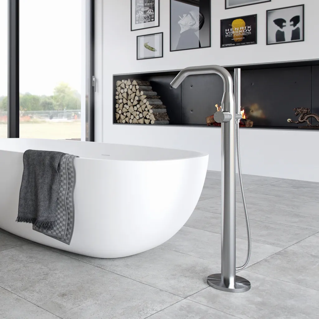 Classwell C12 - Freestanding tub/shower armature, Brushed Stainless Steel