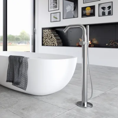 Classwell C12 - Freestanding tub/shower armature, Brushed Stainless Steel