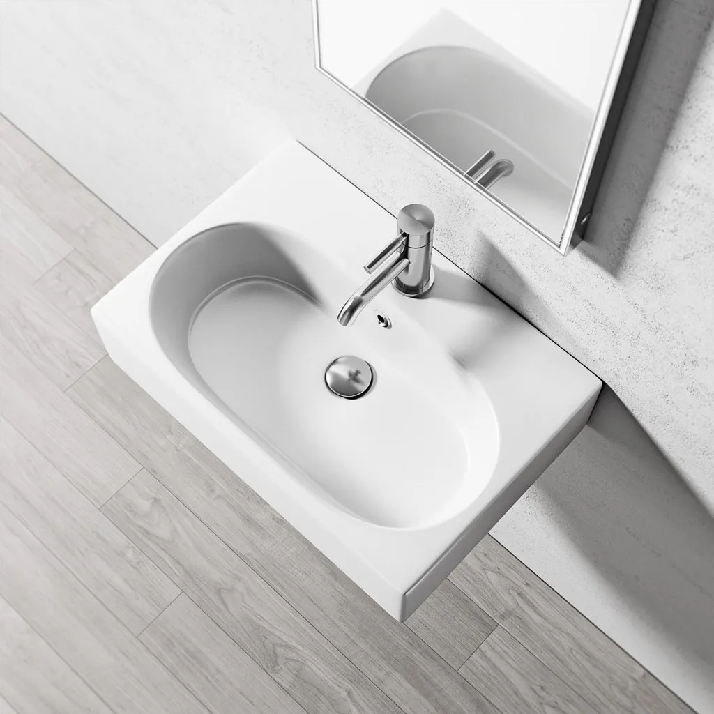 Squadro Code 590 - 59x40 cm, White porcelain sink
