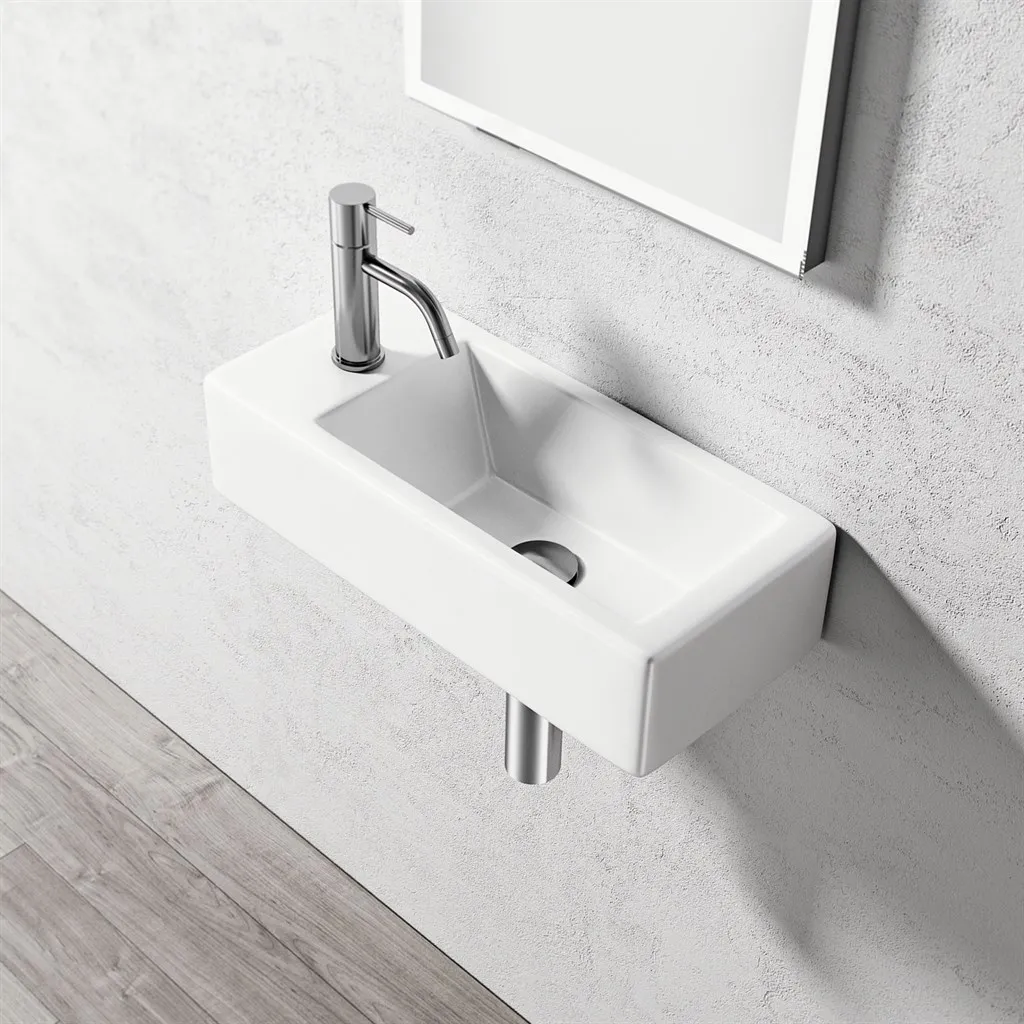 Square Code 500 - 50x25 cm, White porcelain sink