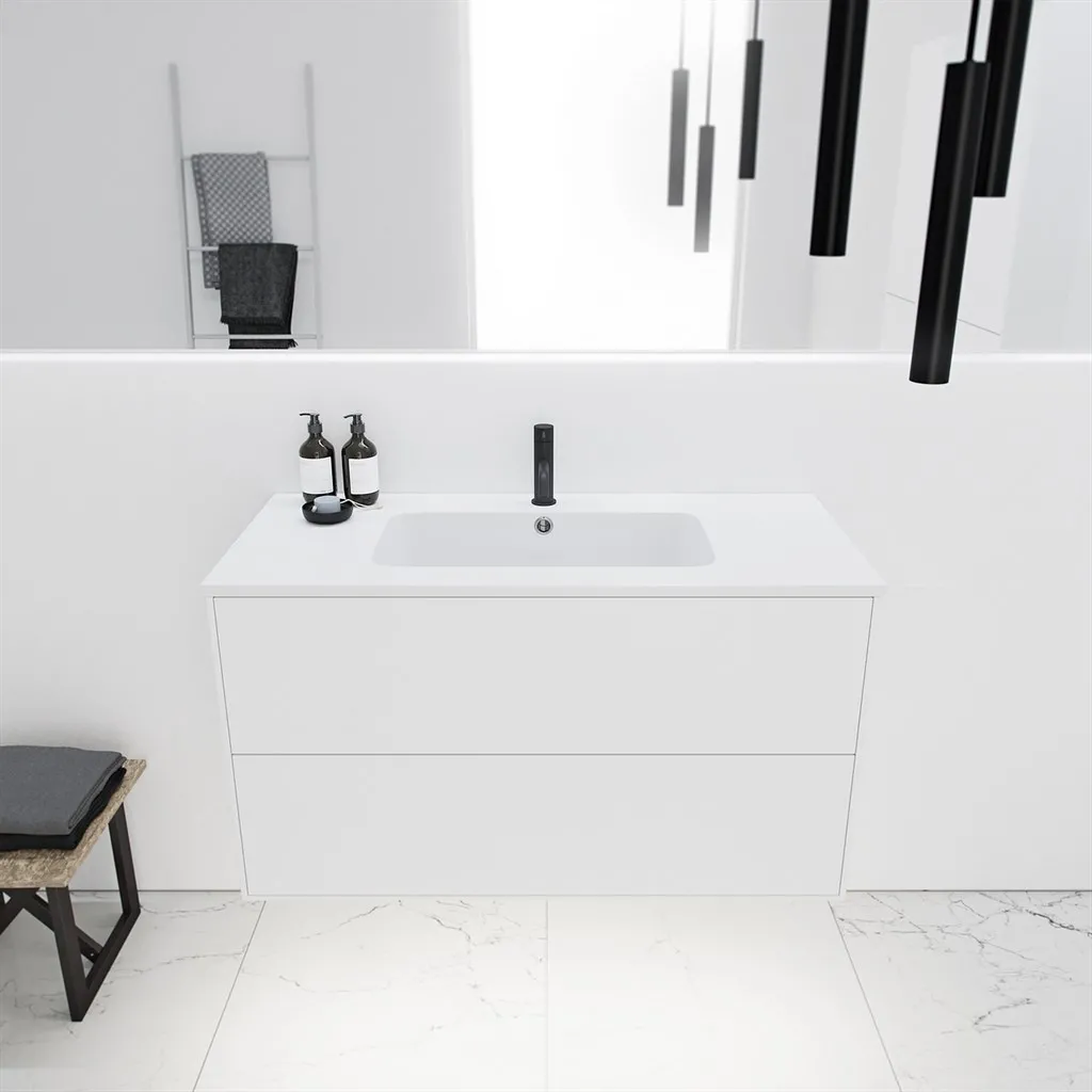 ArkiLife Cobus ACC100 - 100.5x46.5, Slim-Frame furniture, High Gloss White w/Sanistone sink