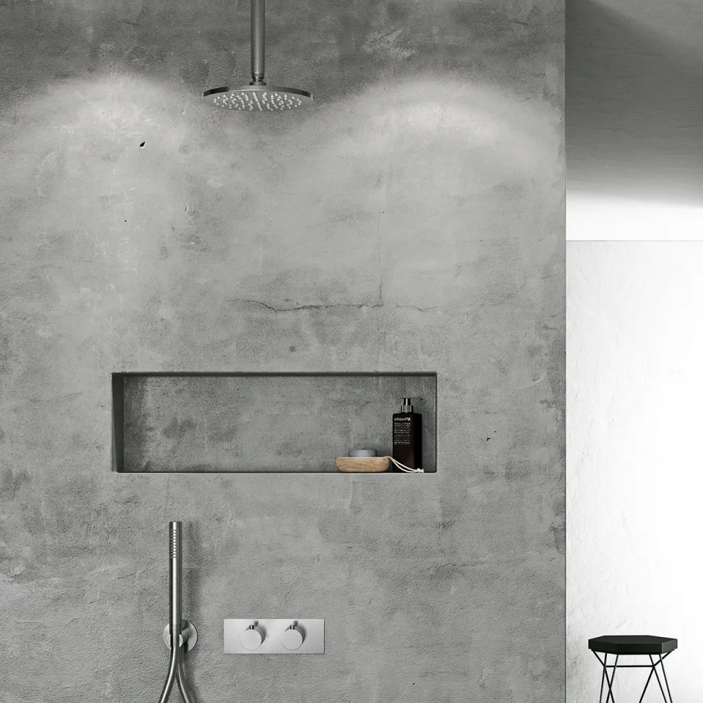 Classwell C18 S03 - Thermostat set XL Rain DeLuxe Ø20 w/pipe from ceiling, Brushed Stainless Steel