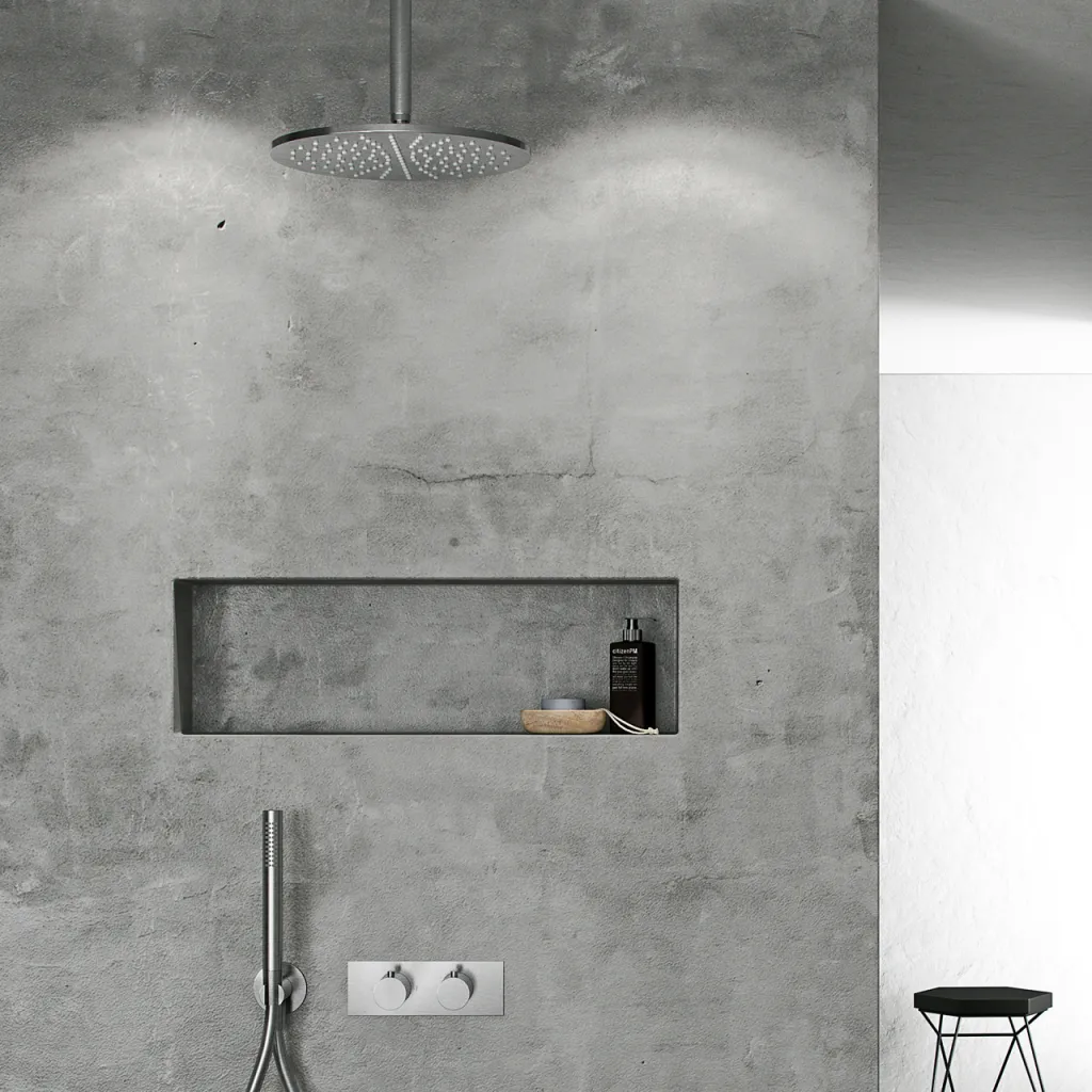 Classwell C18 S04 - Thermostat set XL Rain DeLuxe Ø30 w/pipe from ceiling, Brushed Stainless Steel