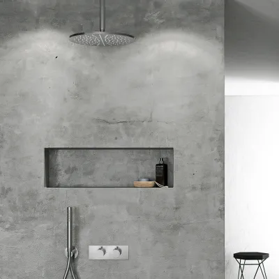Classwell C18 S04 - Thermostat set XL Rain DeLuxe Ø30 w/pipe from ceiling, Brushed Stainless Steel