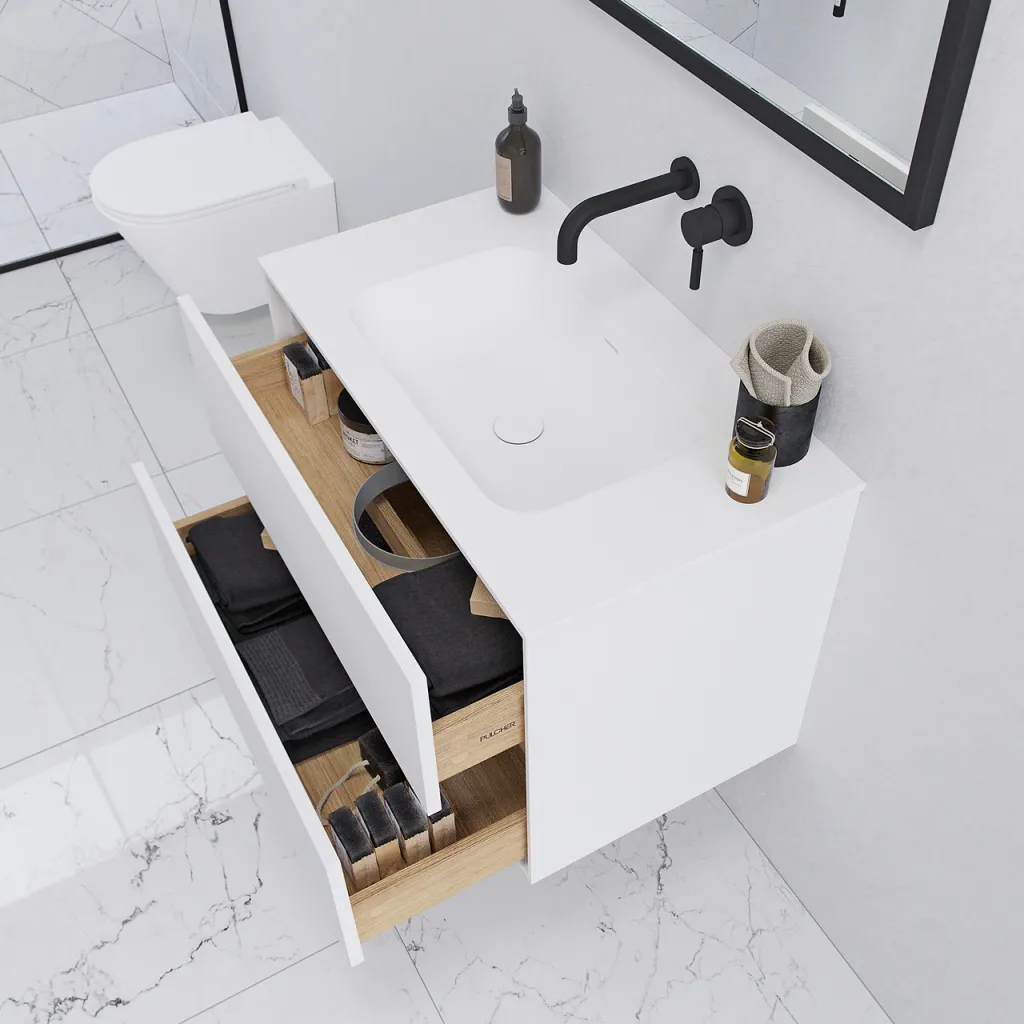 Pulcher Mood 80 Soft - Bathroom furniture 80x46 cm, Matt white w/ SolidTec® sink