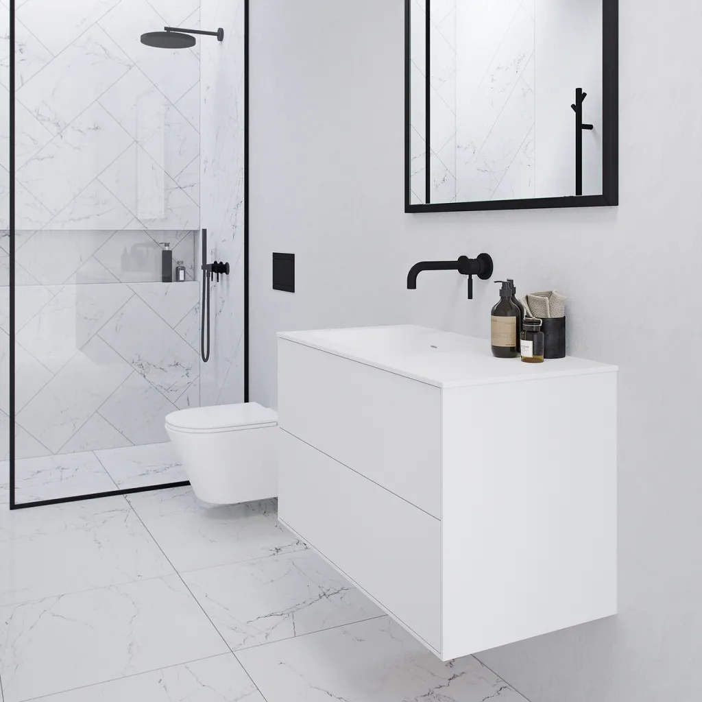 Pulcher Mood 90L Soft - Bathroom furniture 90x46 cm, Matt white w/ SolidTec® sink
