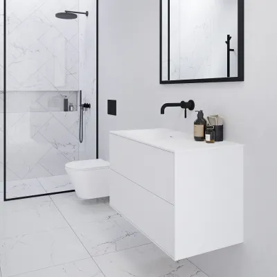 Pulcher Mood 90L Soft - Bathroom furniture 90x46 cm, Matt white w/ SolidTec® sink
