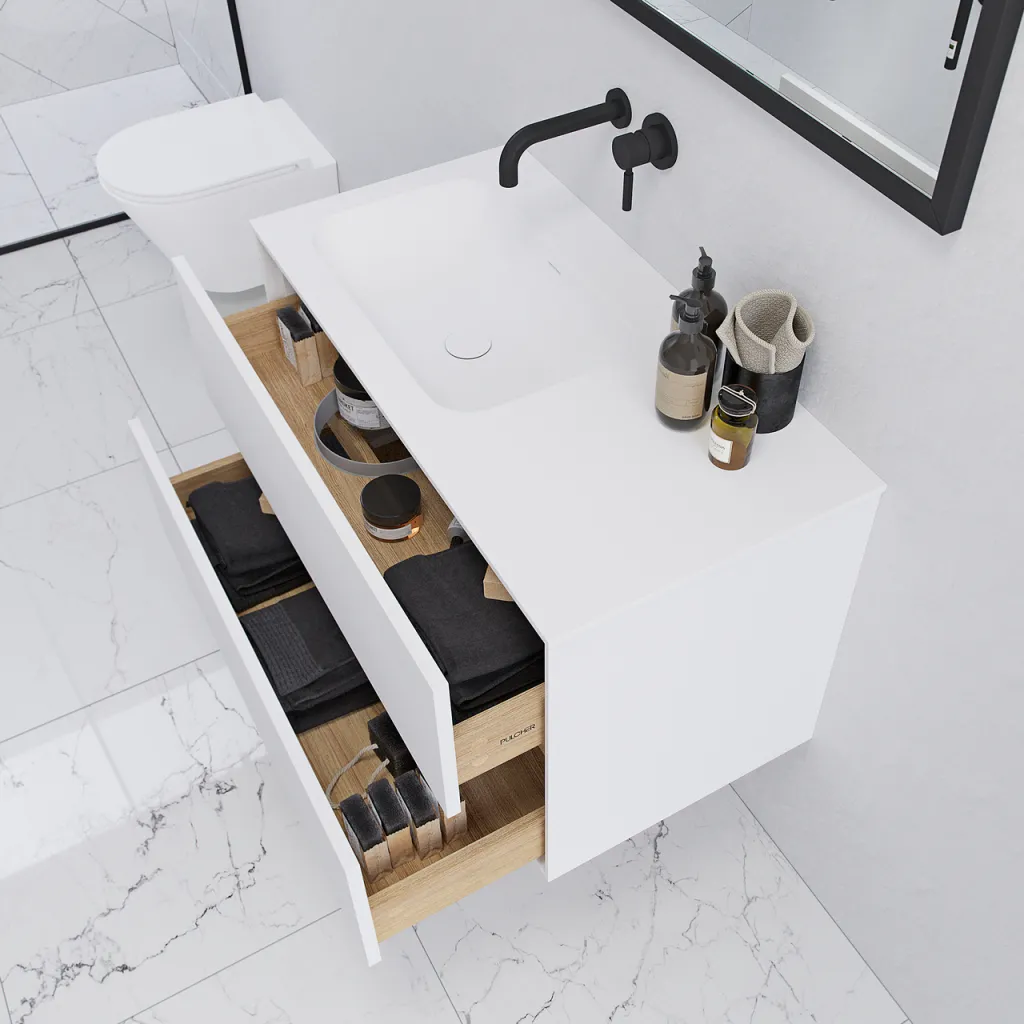Pulcher Mood 90L Soft - Bathroom furniture 90x46 cm, Matt white w/ SolidTec® sink