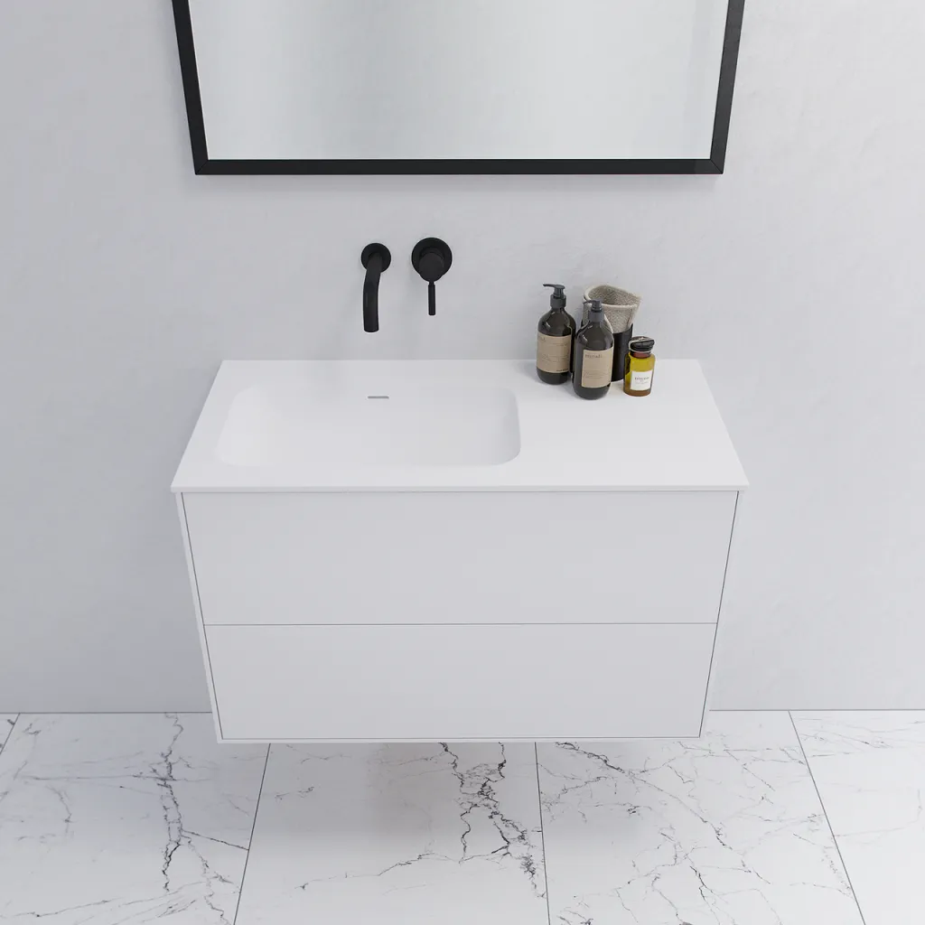 Pulcher Mood 90L Soft - Bathroom furniture 90x46 cm, Matt white w/ SolidTec® sink
