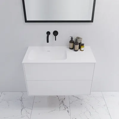 Pulcher Mood 90L Soft - Bathroom furniture 90x46 cm, Matt white w/ SolidTec® sink