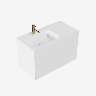 Pulcher Mood 90L Soft - Bathroom furniture 90x46 cm, Matt white w/ SolidTec® sink