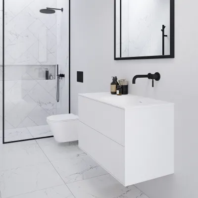 Pulcher Mood 90R Soft - Bathroom furniture 90x46 cm, Matt white w/ SolidTec® sink