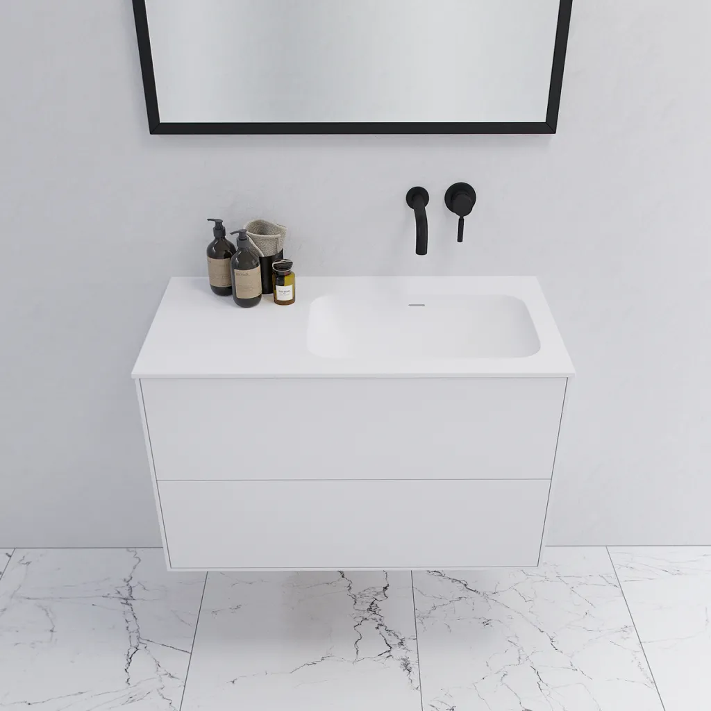 Pulcher Mood 90R Soft - Bathroom furniture 90x46 cm, Matt white w/ SolidTec® sink