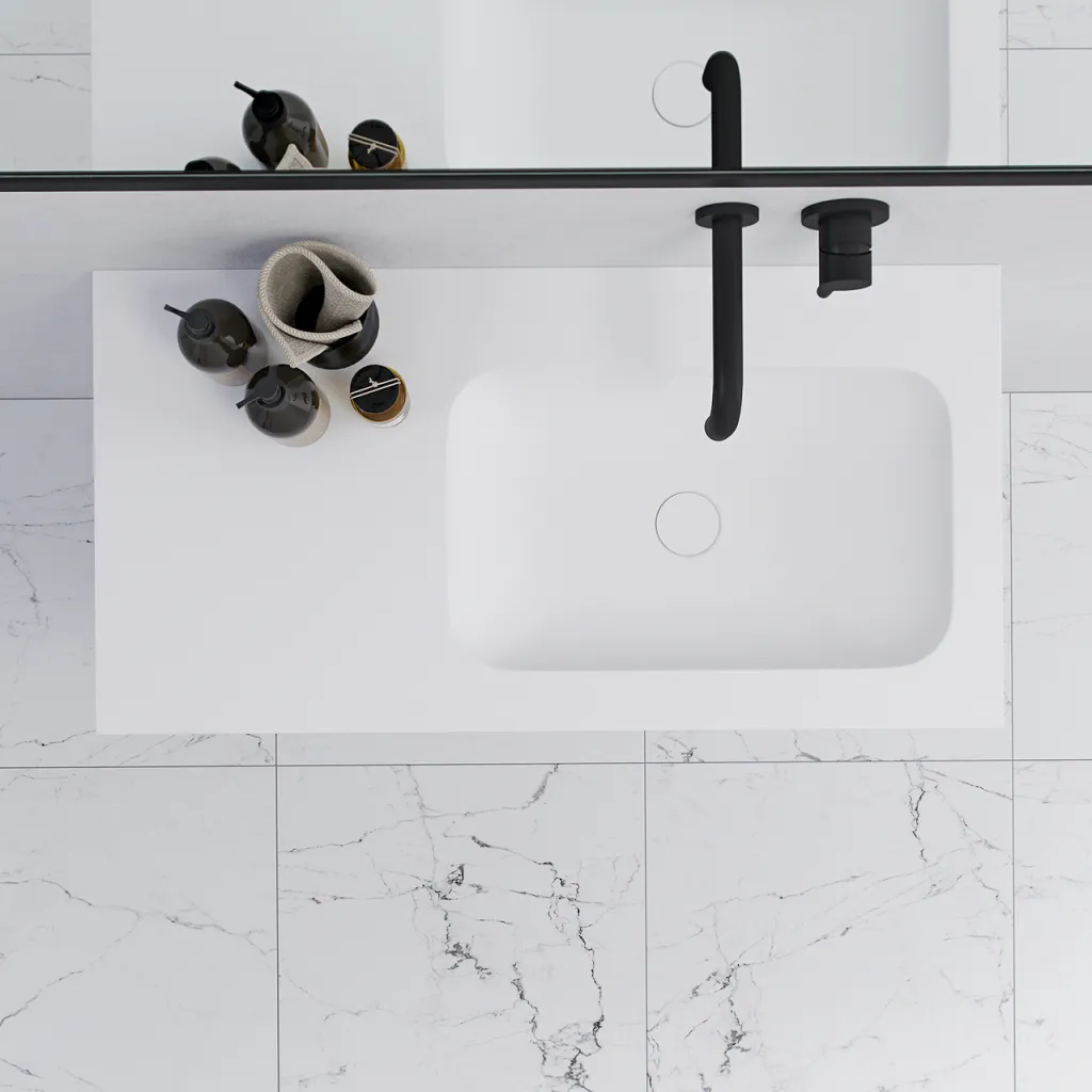 Pulcher Mood 90R Soft - Bathroom furniture 90x46 cm, Matt white w/ SolidTec® sink