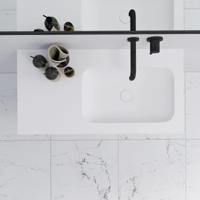 Pulcher Mood 90R Soft - Bathroom furniture 90x46 cm, Matt white w/ SolidTec® sink
