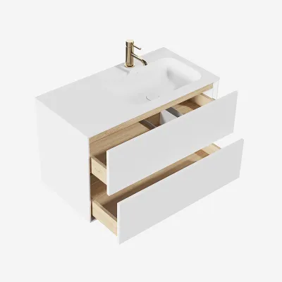 Pulcher Mood 90R Soft - Bathroom furniture 90x46 cm, Matt white w/ SolidTec® sink