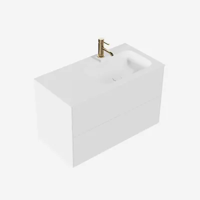 Pulcher Mood 90R Soft - Bathroom furniture 90x46 cm, Matt white w/ SolidTec® sink