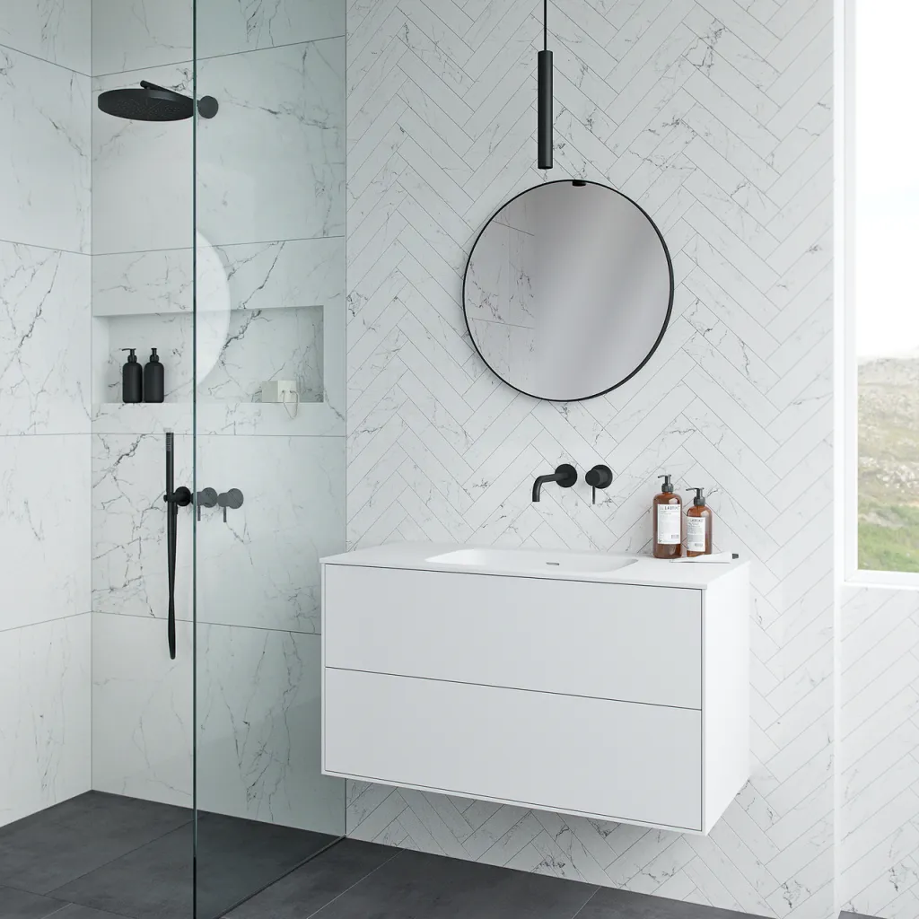 Pulcher Mood 100 Soft - Bathroom furniture 100x46 cm, Matt white w/ SolidTec® sink