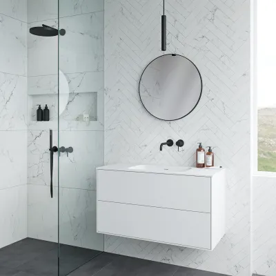 Pulcher Mood 100 Soft - Bathroom furniture 100x46 cm, Matt white w/ SolidTec® sink