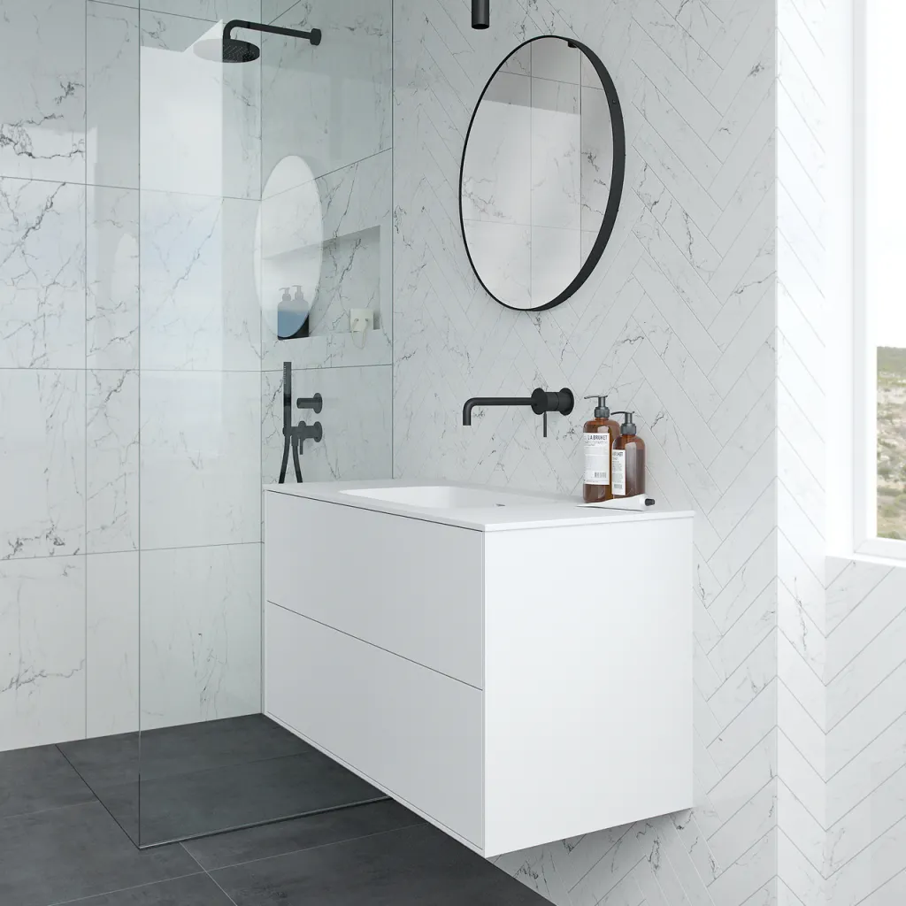 Pulcher Mood 100 Soft - Bathroom furniture 100x46 cm, Matt white w/ SolidTec® sink