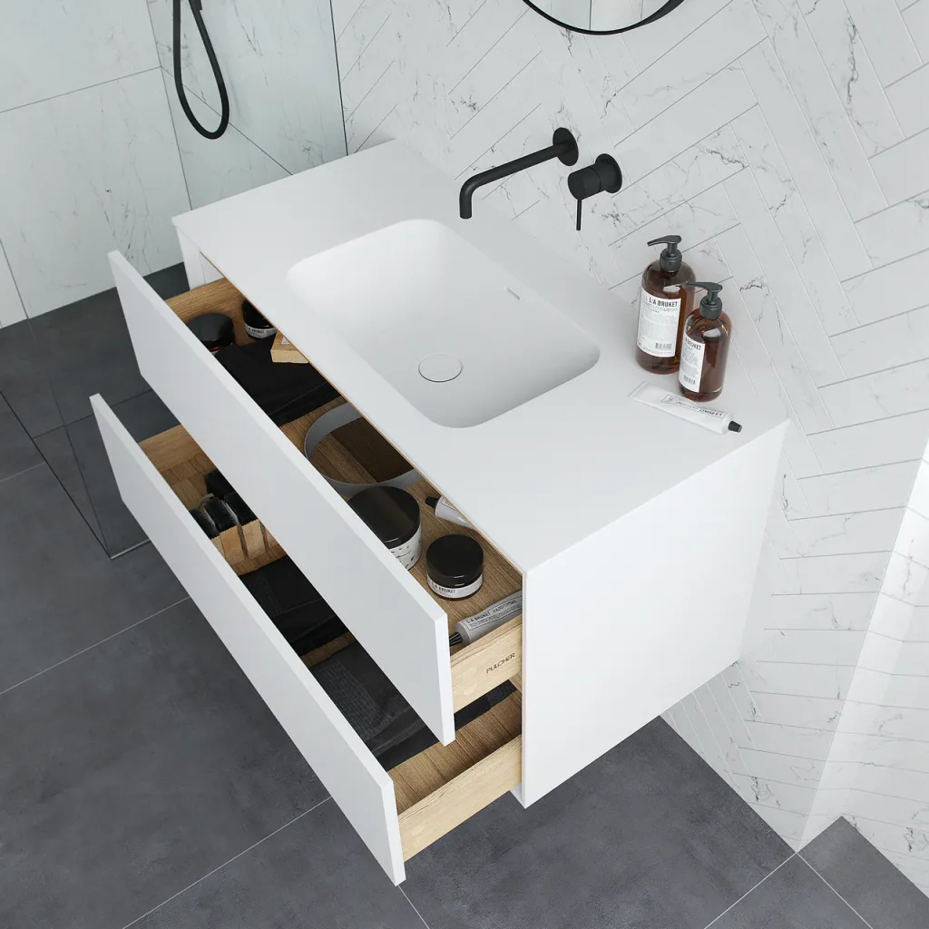 Pulcher Mood 100 Soft - Bathroom furniture 100x46 cm, Matt white w/ SolidTec® sink