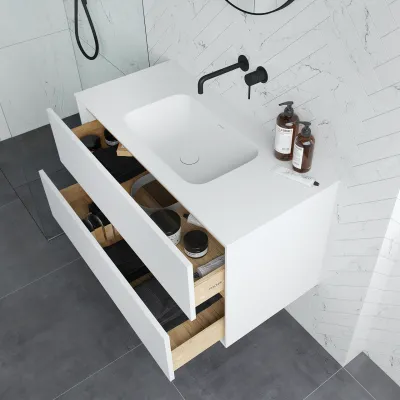 Pulcher Mood 100 Soft - Bathroom furniture 100x46 cm, Matt white w/ SolidTec® sink