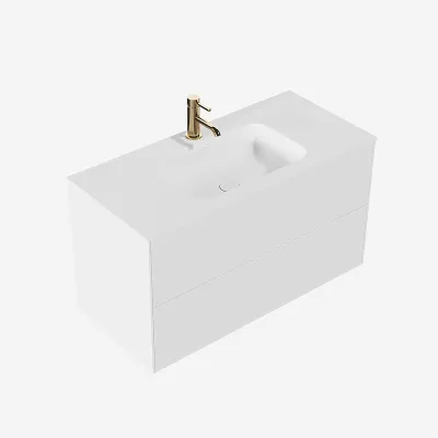Pulcher Mood 100 Soft - Bathroom furniture 100x46 cm, Matt white w/ SolidTec® sink