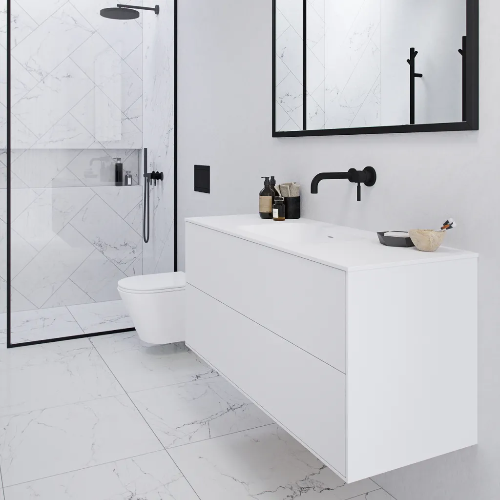 Pulcher Mood 120 Soft - Bathroom furniture 120x46 cm, Matt white w/ SolidTec® sink