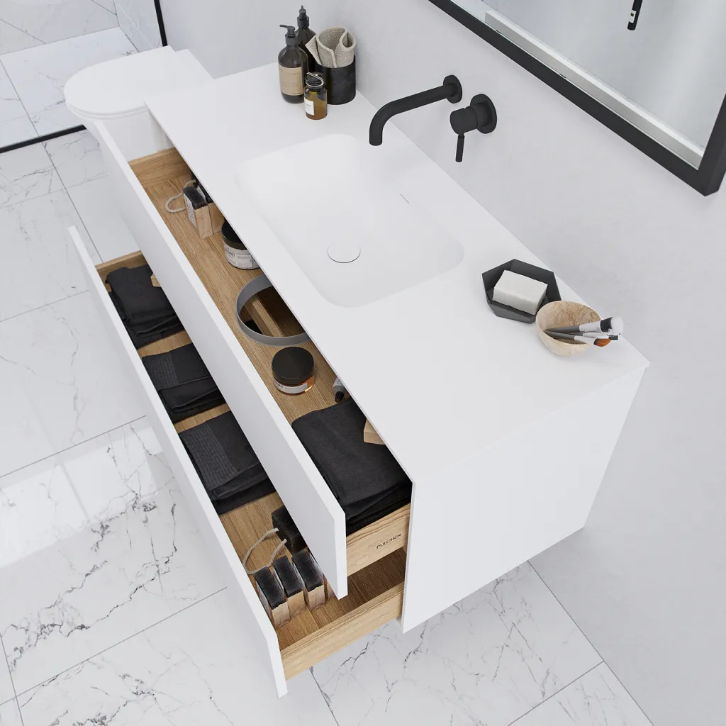 Pulcher Mood 120 Soft - Bathroom furniture 120x46 cm, Matt white w/ SolidTec® sink