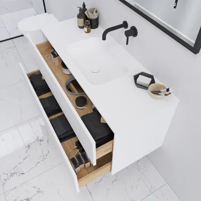 Pulcher Mood 120 Soft - Bathroom furniture 120x46 cm, Matt white w/ SolidTec® sink