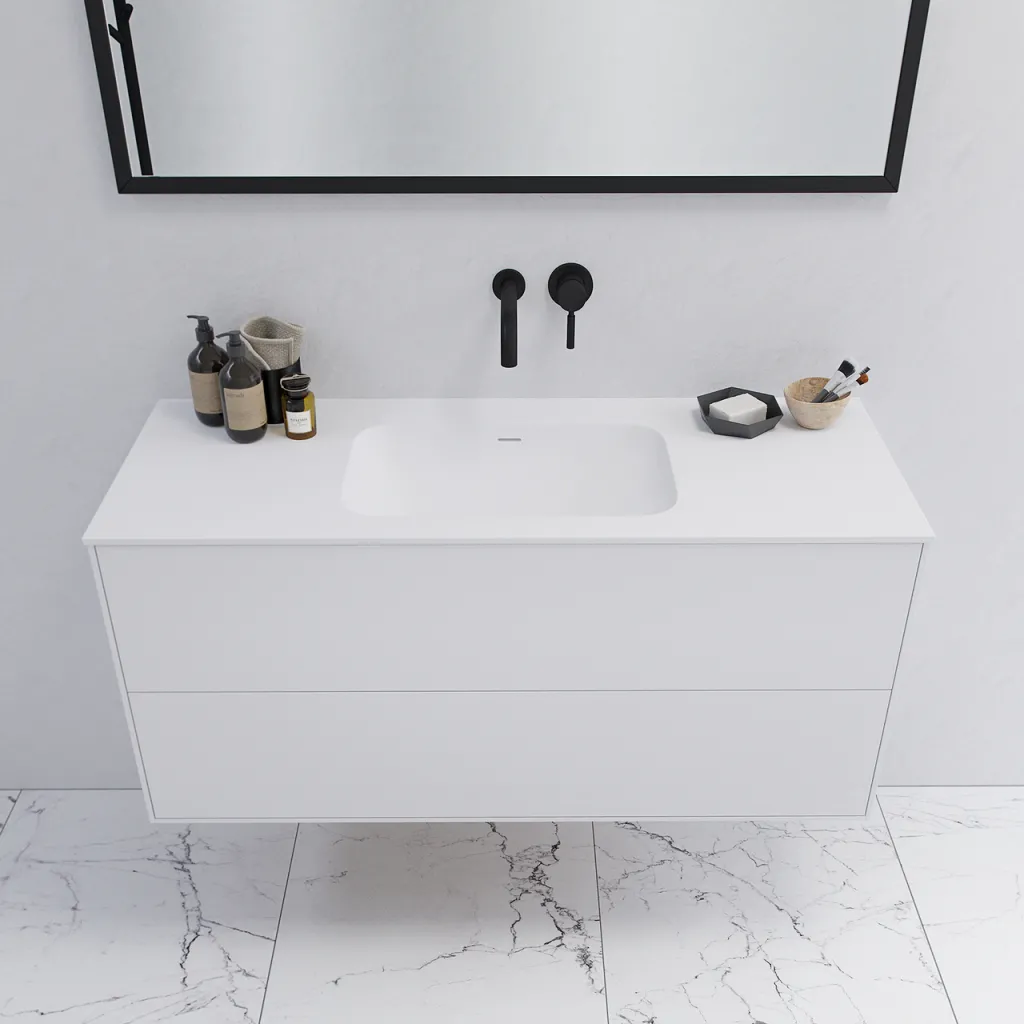 Pulcher Mood 120 Soft - Bathroom furniture 120x46 cm, Matt white w/ SolidTec® sink