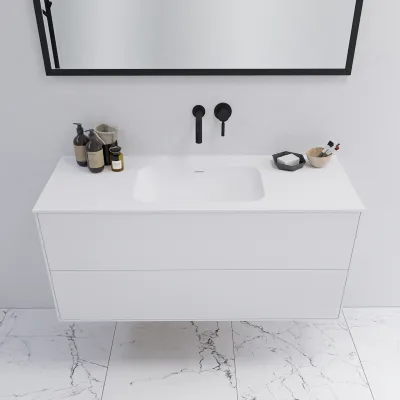 Pulcher Mood 120 Soft - Bathroom furniture 120x46 cm, Matt white w/ SolidTec® sink