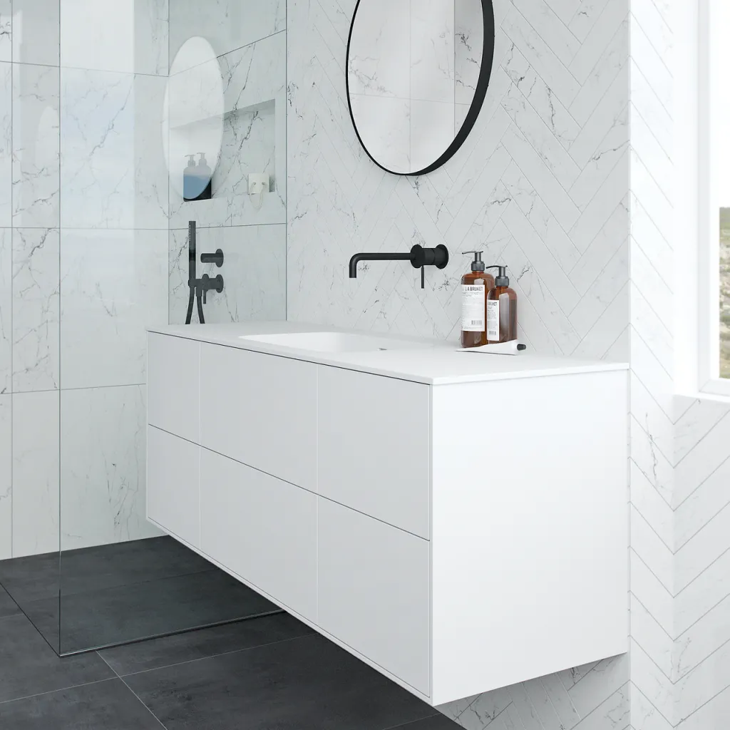 Pulcher Mood 140 Soft - Bathroom furniture 140x46, Matt white w/ SolidTec® sink