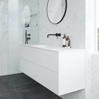 Pulcher Mood 140 Soft - Bathroom furniture 140x46, Matt white w/ SolidTec® sink