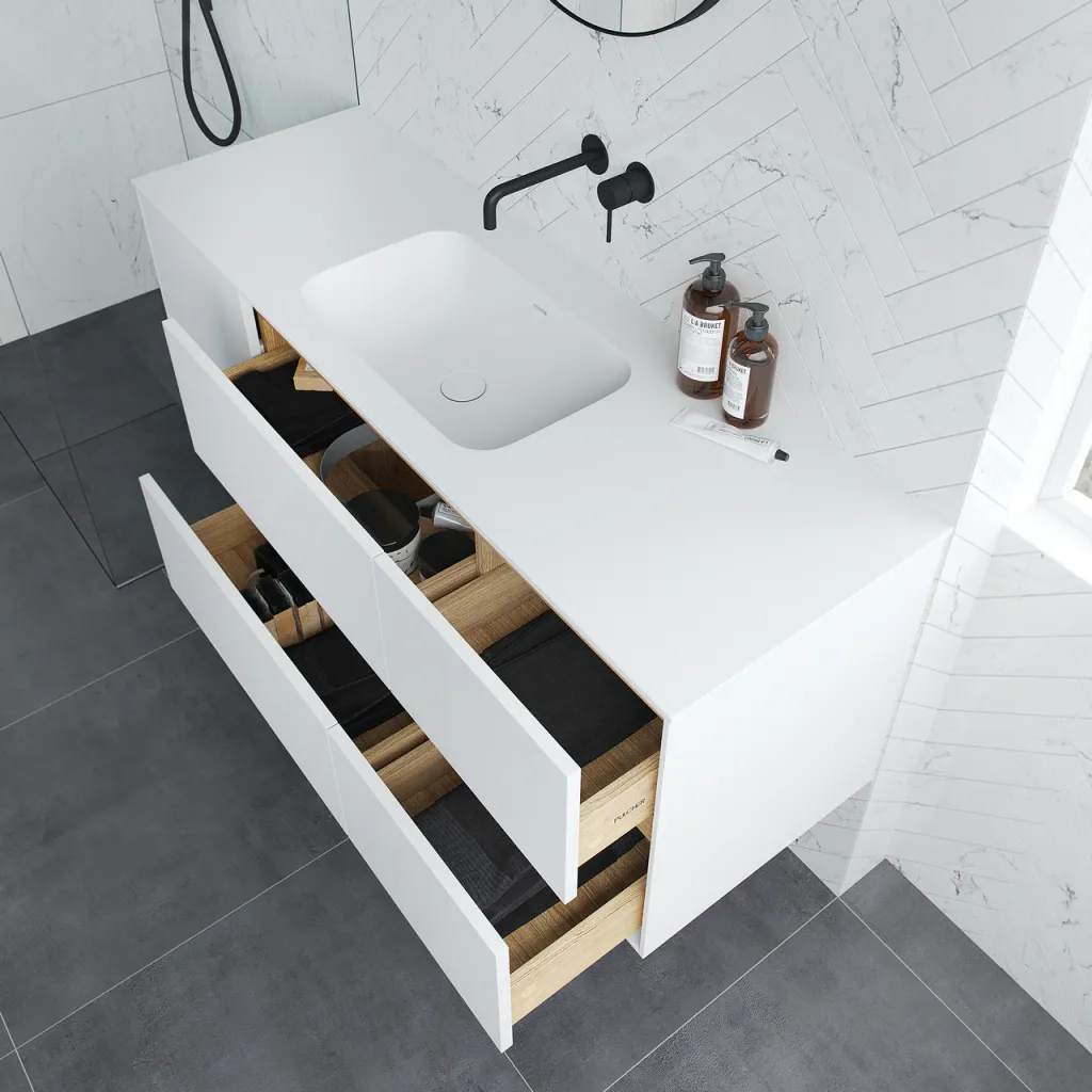 Pulcher Mood 140 Soft - Bathroom furniture 140x46, Matt white w/ SolidTec® sink